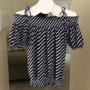 Energy top size small navy blue white stripes
